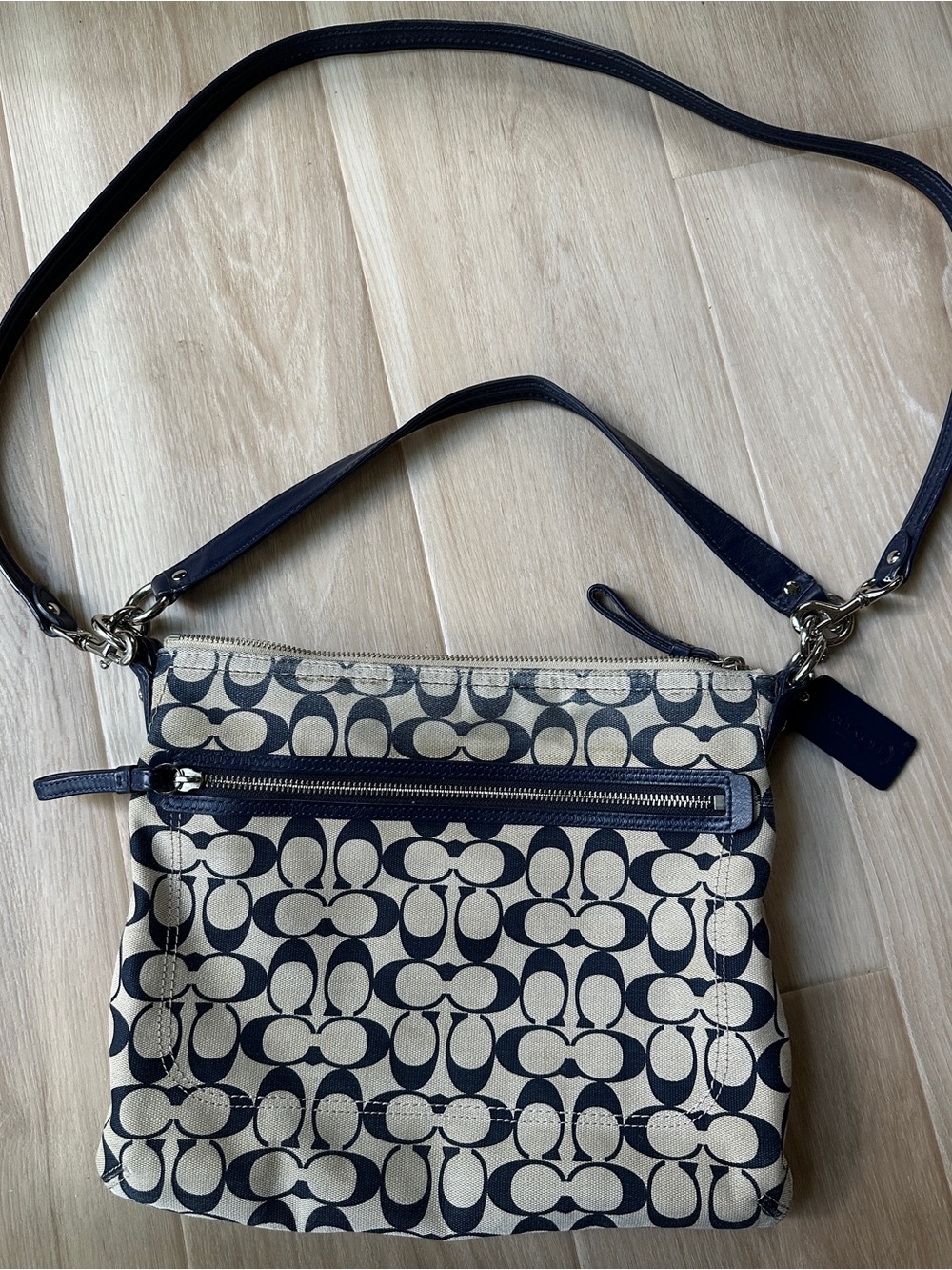 Coach Signature Poppy Canvas Crossbody Bag - Navy and Beige